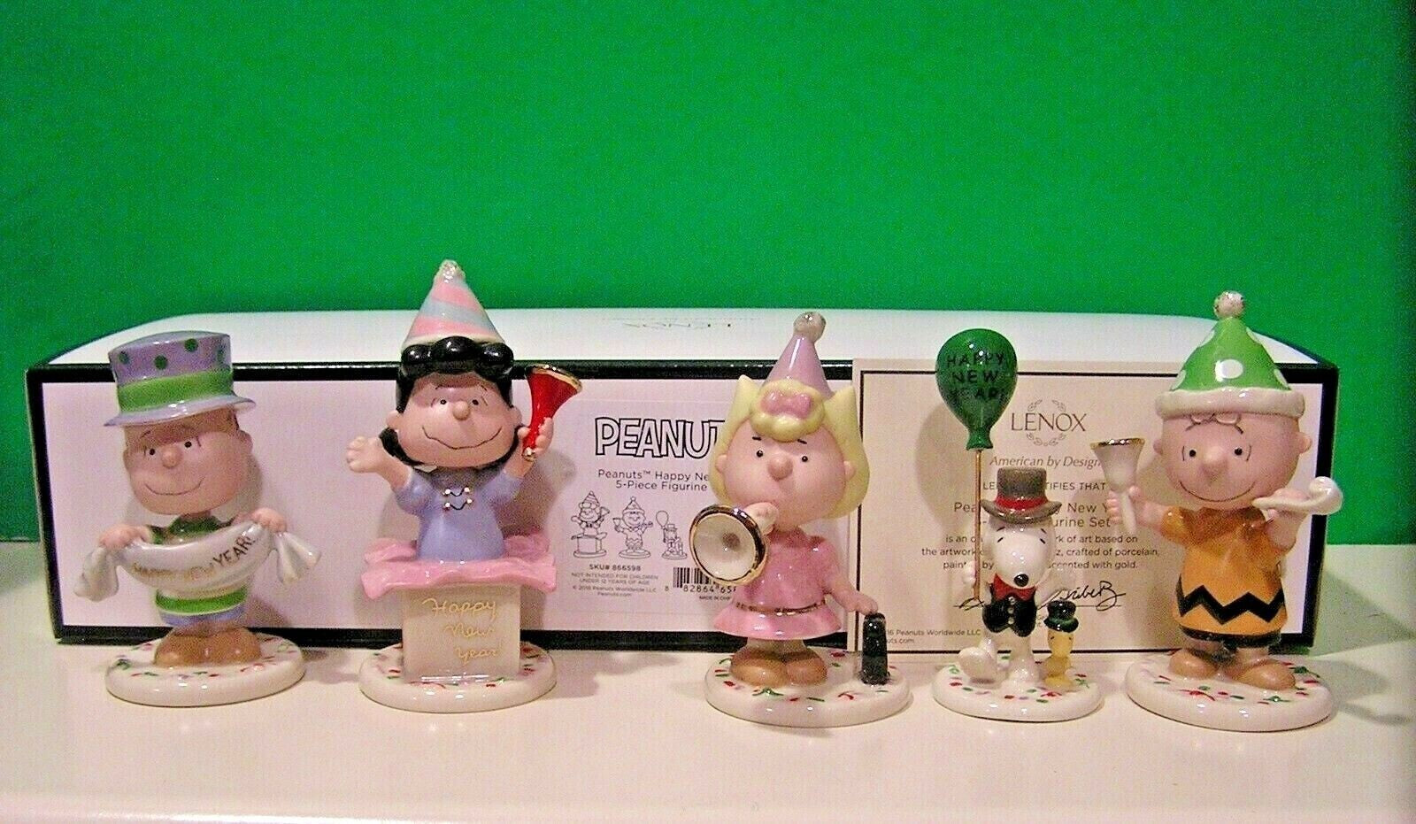 Lenox Peanuts Happy New Year Figurines Party 5 PC Charlie Brown Snoopy Lucy New1
