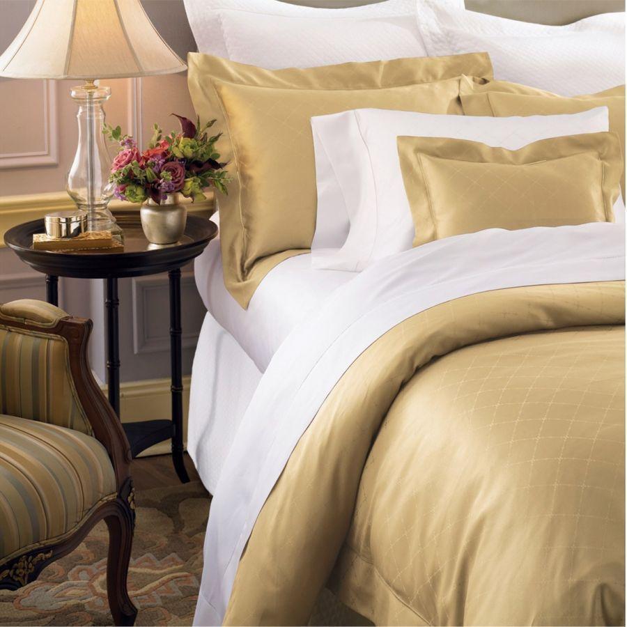 Sferra Colette Gold Queen Flat Sheet Lattice Egyptian Cotton 1020TC Italy NEW4