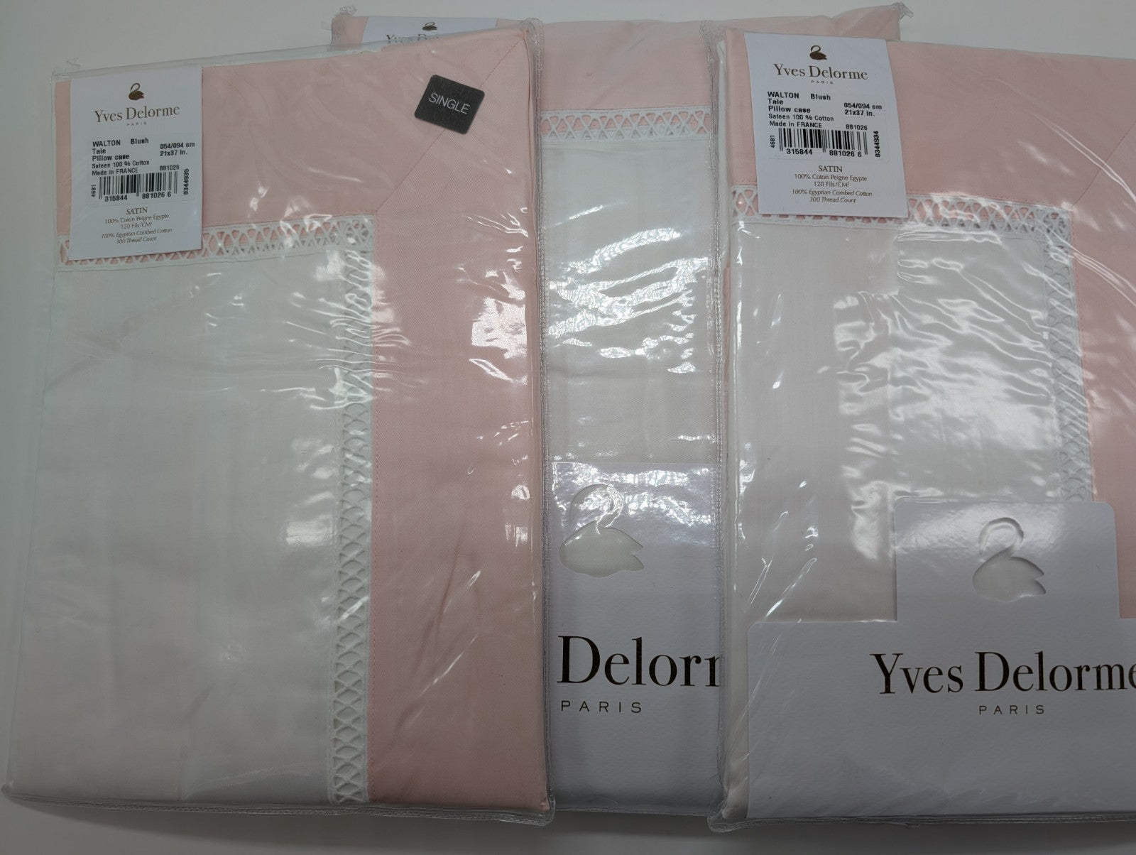 Yves Delorme Walton White  King Duvet Set 3PC  Blush Insert Egyptian Cotton NEW0