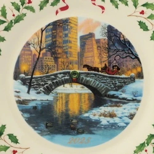 Lenox 2025 Holiday Collector Plate Night Snow Horse Drawn Carriage Bridge LE NEW10