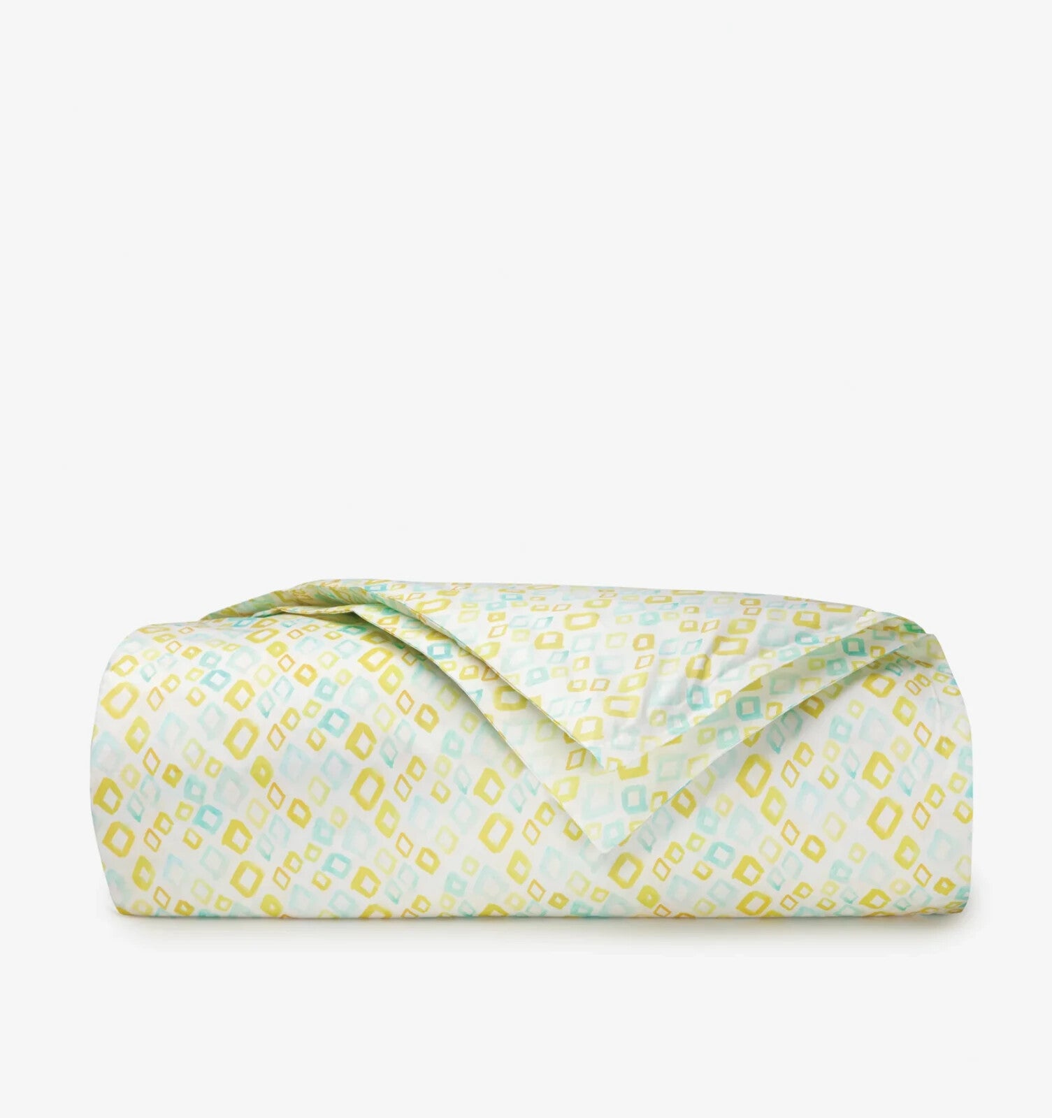 Sferra Geometrico Queen Duvet Set 3PC Aqua Yellow Diamond Percale Print Italy Ne6