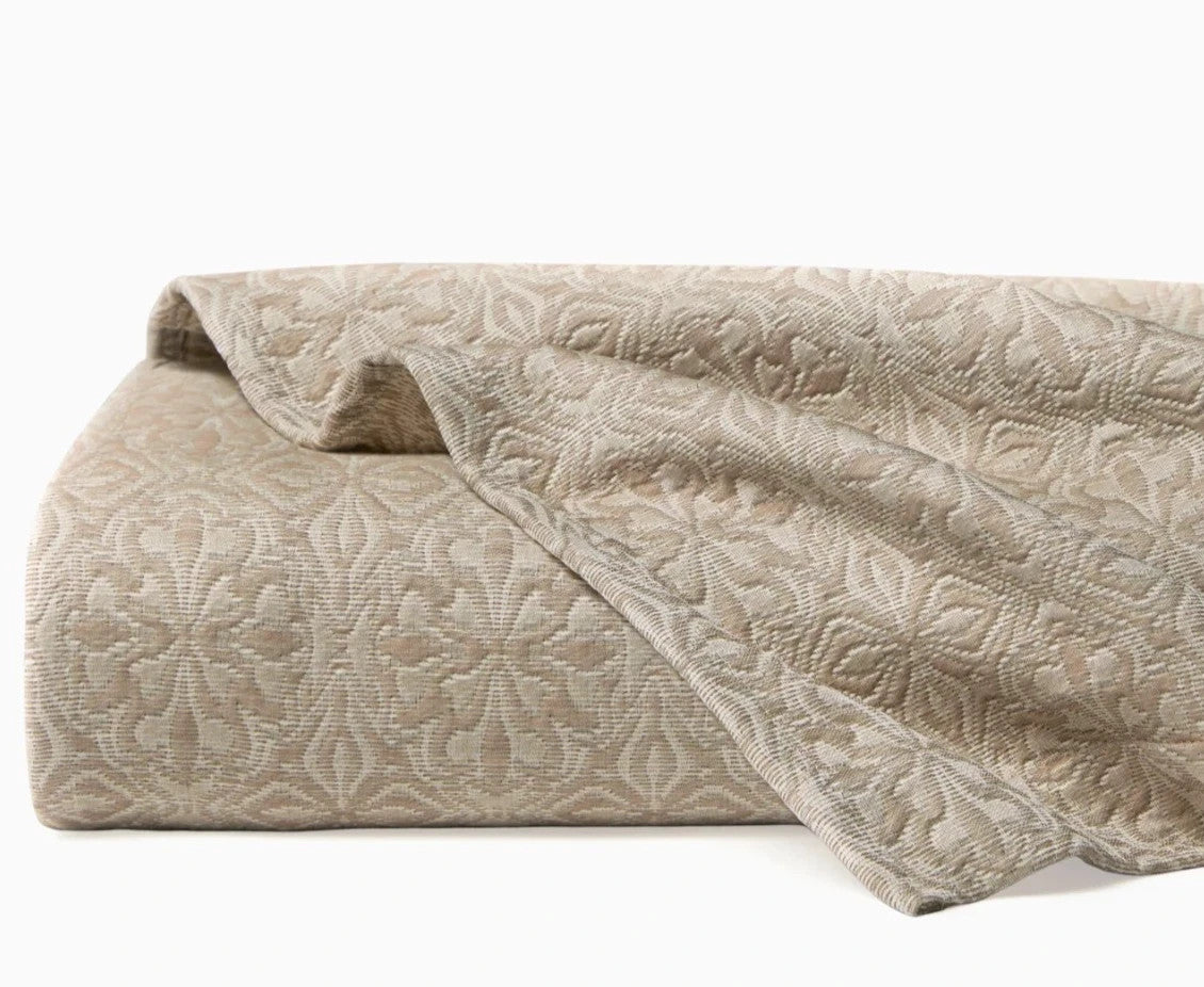 Sferra Veroli Khaki King Coverlet Textured Tile Motif 100% Cotton Italy NEW0