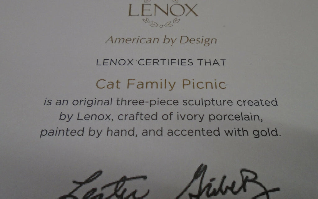 Lenox Cat Family Picnic Figurines 3 PC Victorian Kitten in Basket Hat Cake NEW7