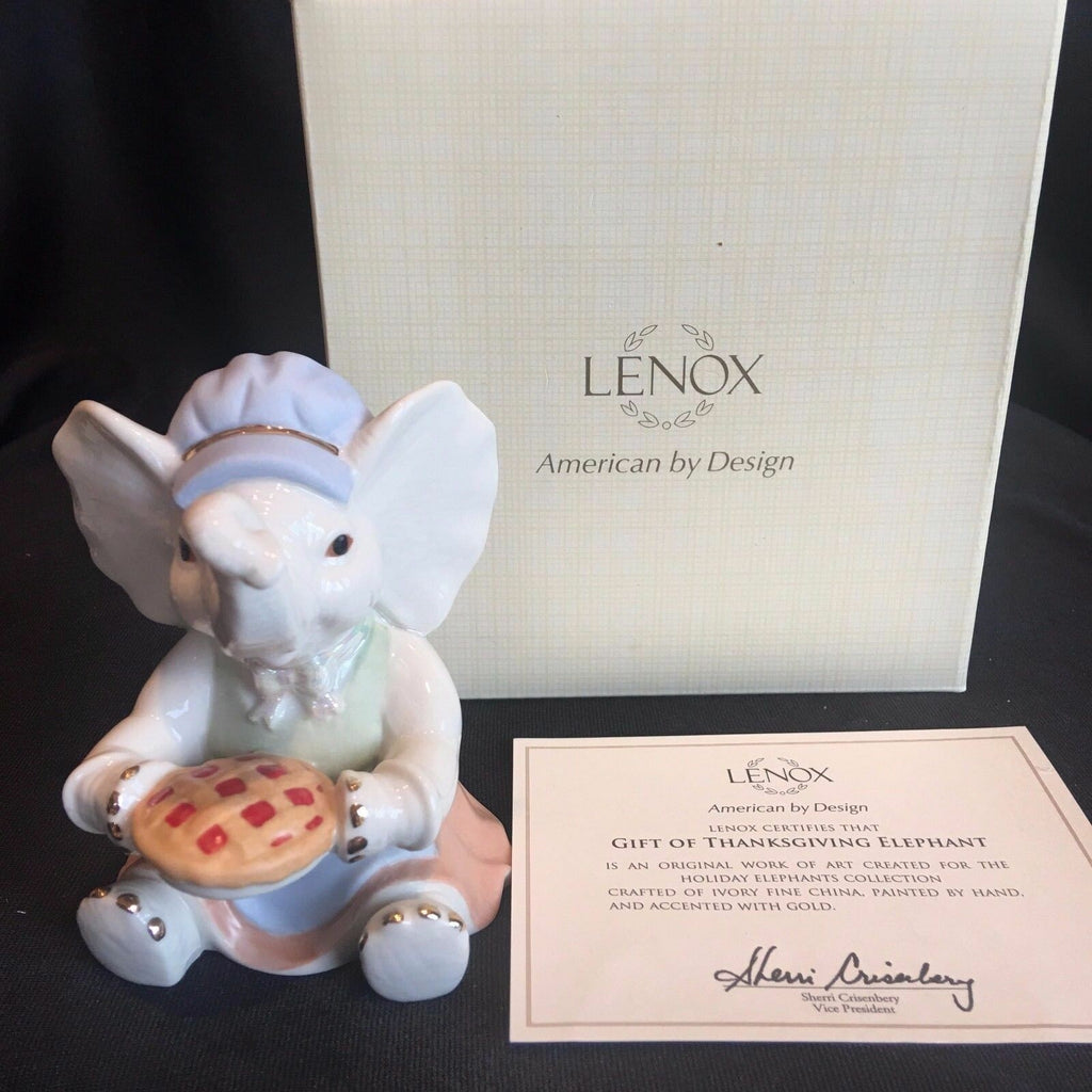 Lenox Lucky Elephant Figurine Gift Of Thanksgiving Pie Baker's Hat LE COA NEW1