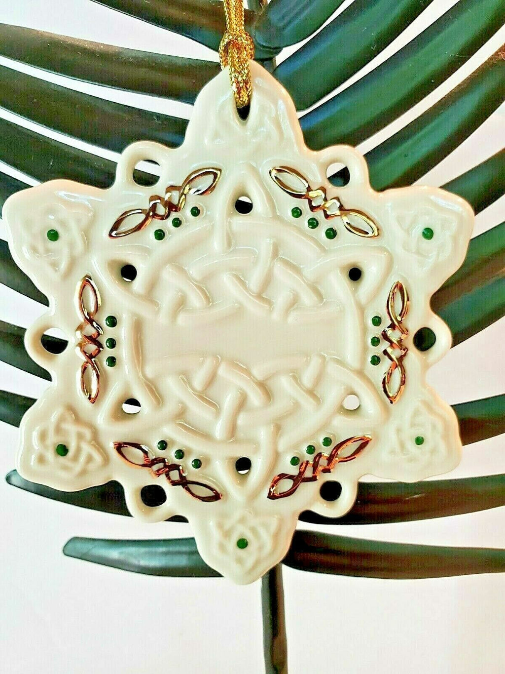 Lenox Irish Celtic Knot Snowflake Ornament Green Gold St Patrick Christmas NEW2