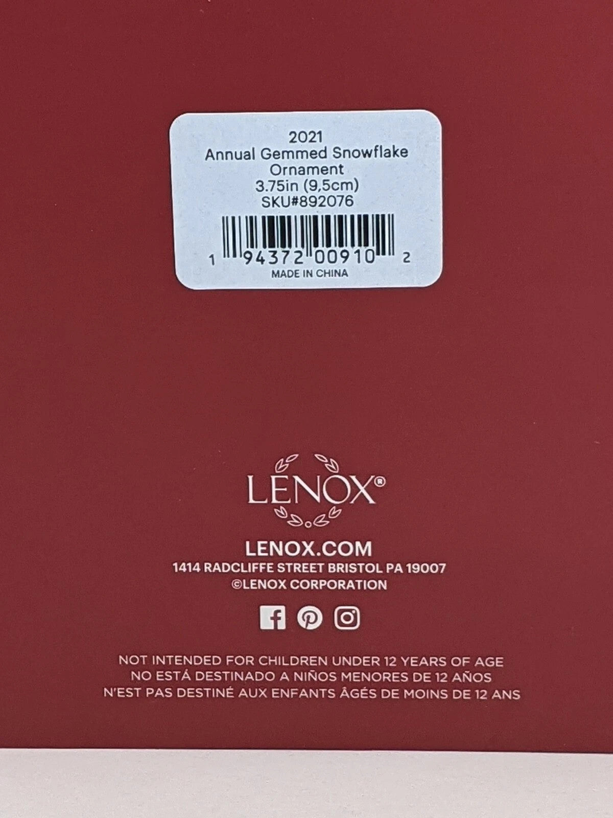 Lenox 2021 Gemmed Snowflake Ornament Annual Multicolored Crystals Christmas NEW9