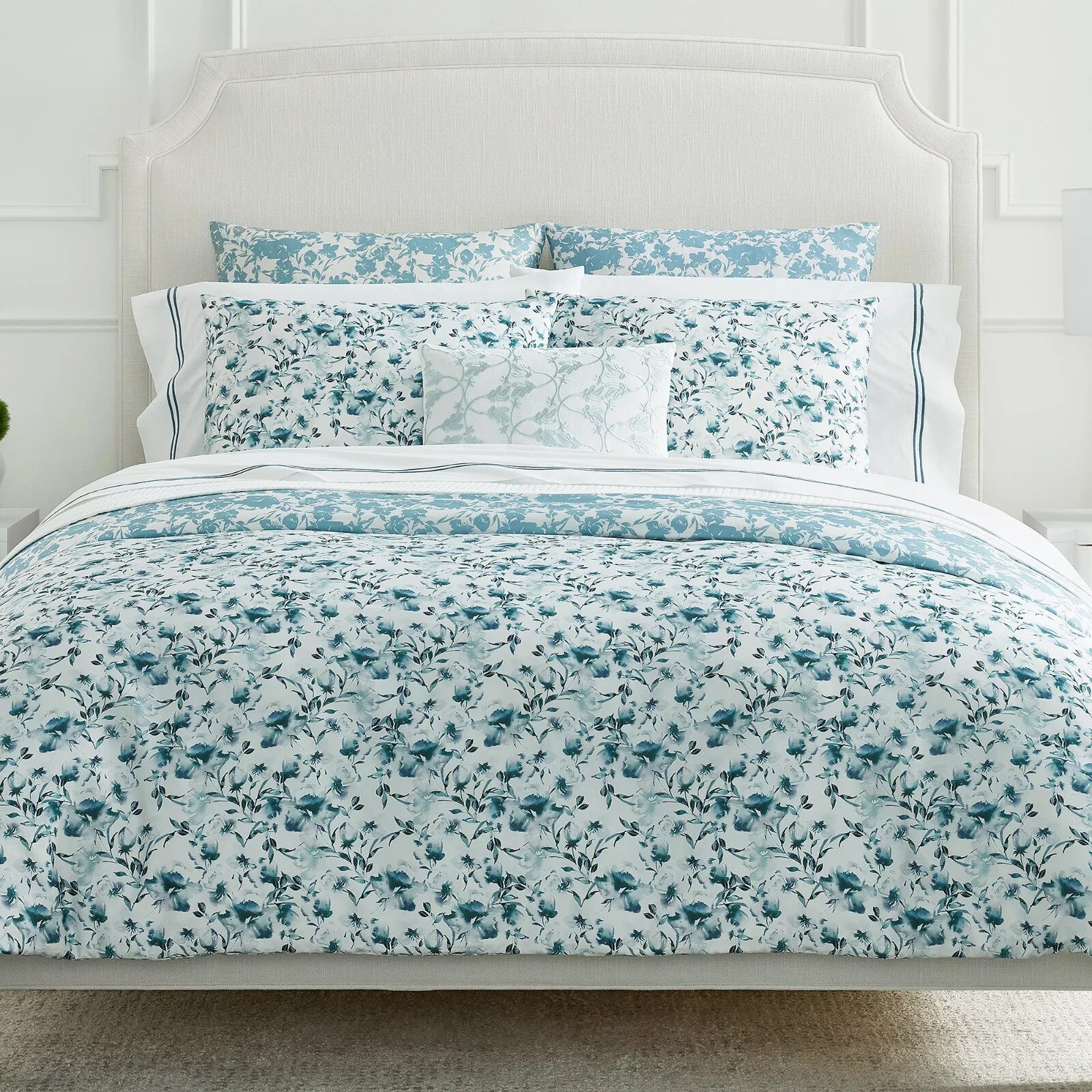Sferra Duchesse Cadet Queen Duvet Sham Set 5PC Floral Print Reversible Italy NEW2