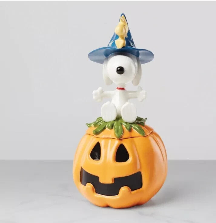 Lenox Peanuts Snoopy Halloween Great Pumpkin Candy Dish Jar Witch Woodstock NEW4