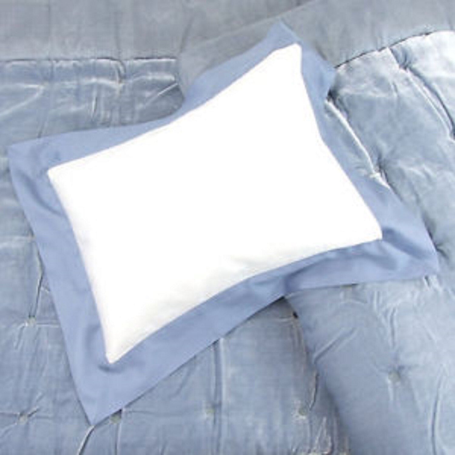 Yves Delorme Cocon White King Shams Pair Baltic Blue Border Cotton Sateen NEW1