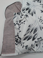 Yves Delorme Silhouette Queen Flat Sheet Black White Print Pink Cuff Percale NEW2