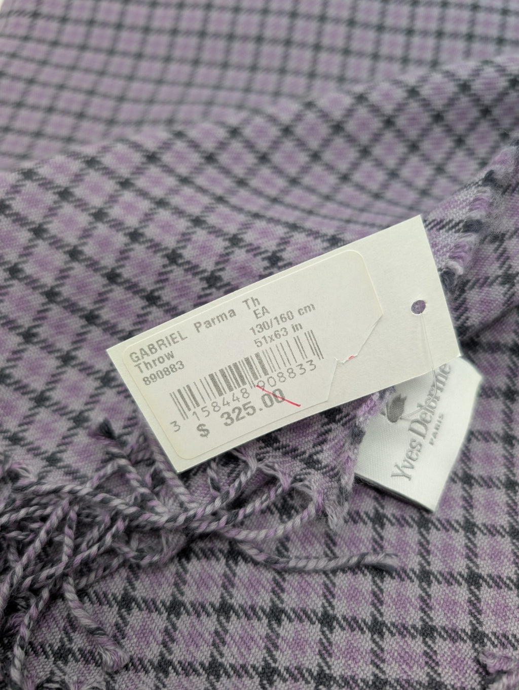 Yves Delorme Purple Gabriel Throw Blanket Fringed Houndstooth Merino Wool NEW2