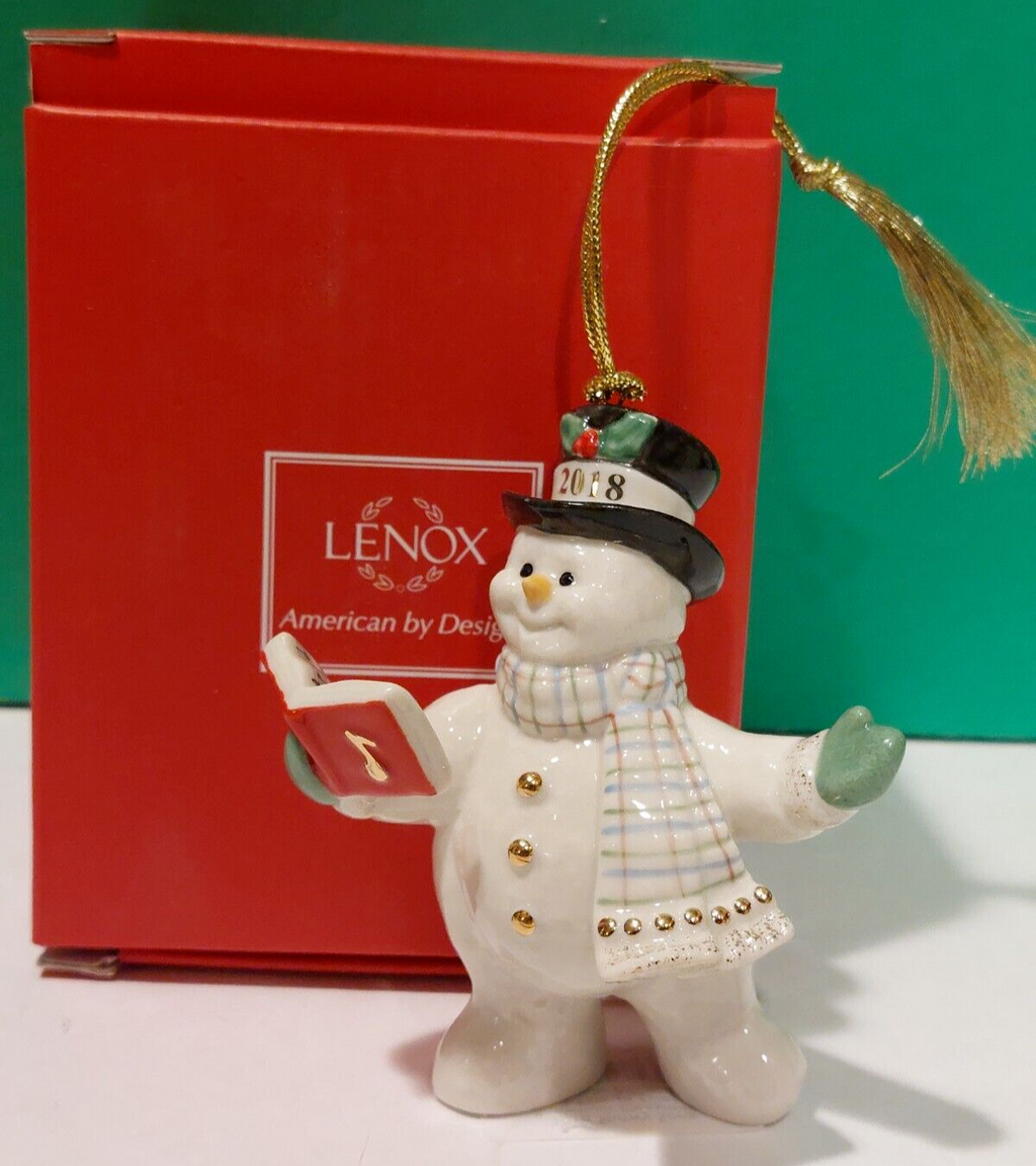 Lenox 2018 Snowman Figurine Ornament Annual Snowy Song Caroling Christmas NEW1