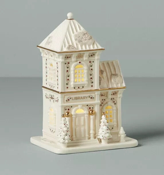 Lenox  Mistletoe Park Lighted Library Figurine Village Treasures Christmas NEW4