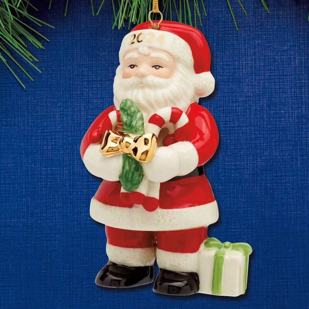 Lenox 2024 Santa With Lucky Pickle Figurine Ornament  Annual Cane Christmas NEW1