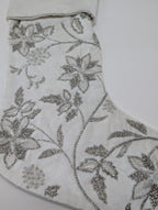 Sferra Allegria Velvet Christmas Stocking Poinsettia Ivory Silver Embroidery NEW6