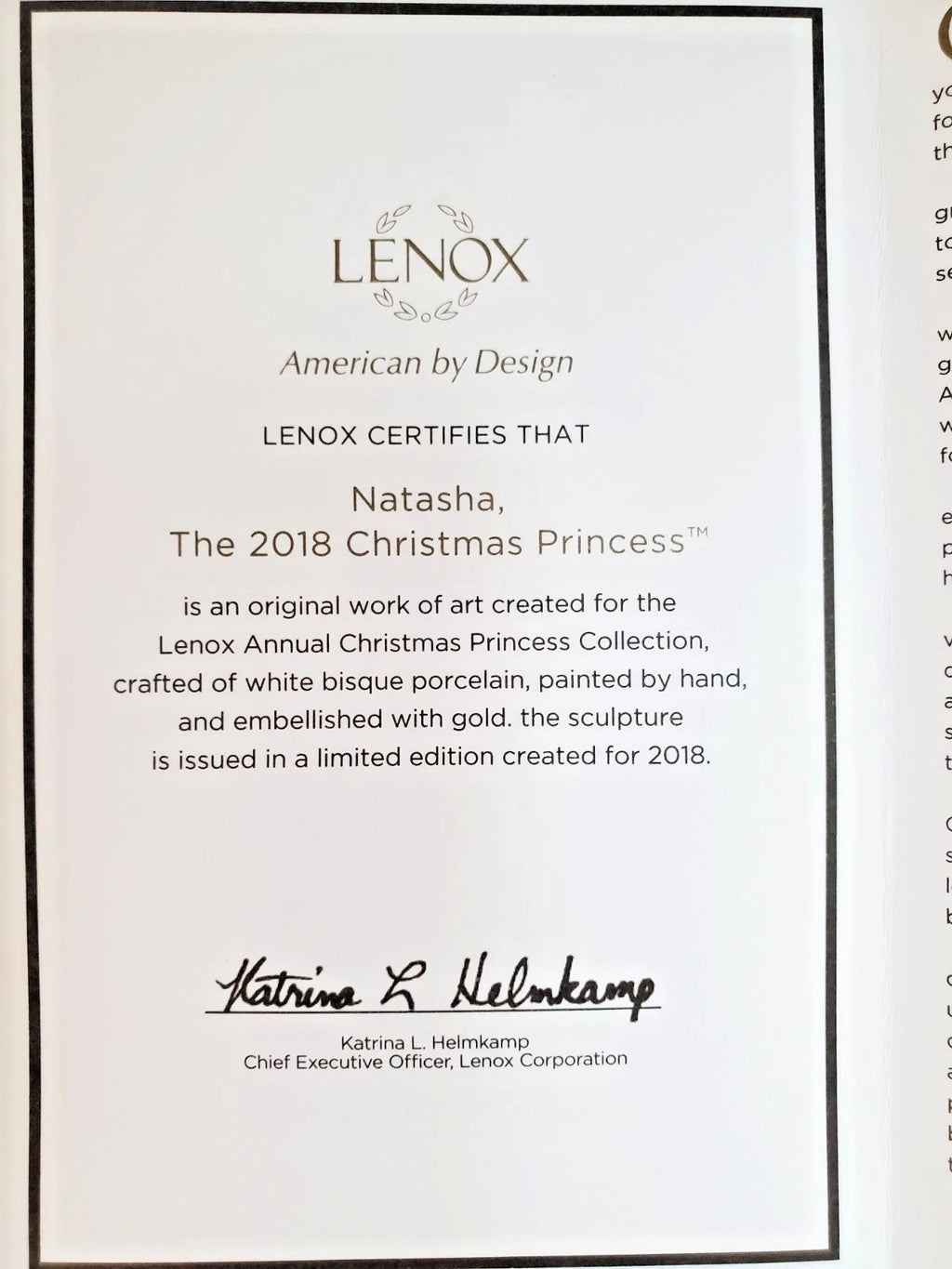 Lenox Princess Natasha Victorian Figurine Gown Animal Rescue 2018 Christmas  NEW8