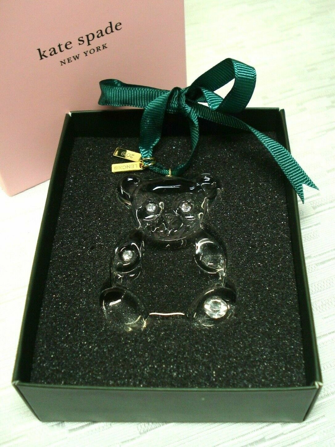 Kate Spade NY 2019 Crystal Teddy Bear Baby's First Snow Ornament Christmas NEW3