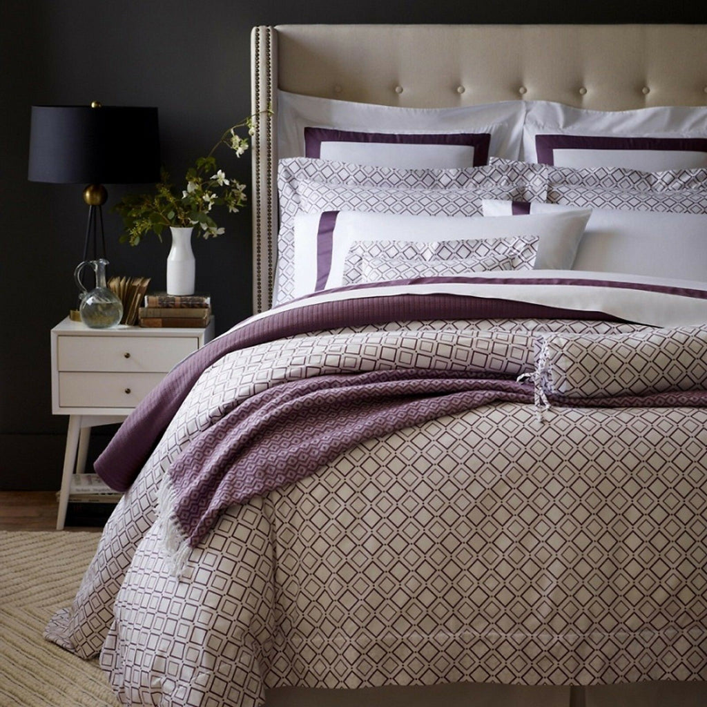 Sferra Deagan Euro Sham White/Aubergine Purple Egyptian Cotton Percale Italy New6