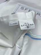 Sferra Tratto White Queen Duvet Blue Satin Stitch Line Embroidery Italy NEW10