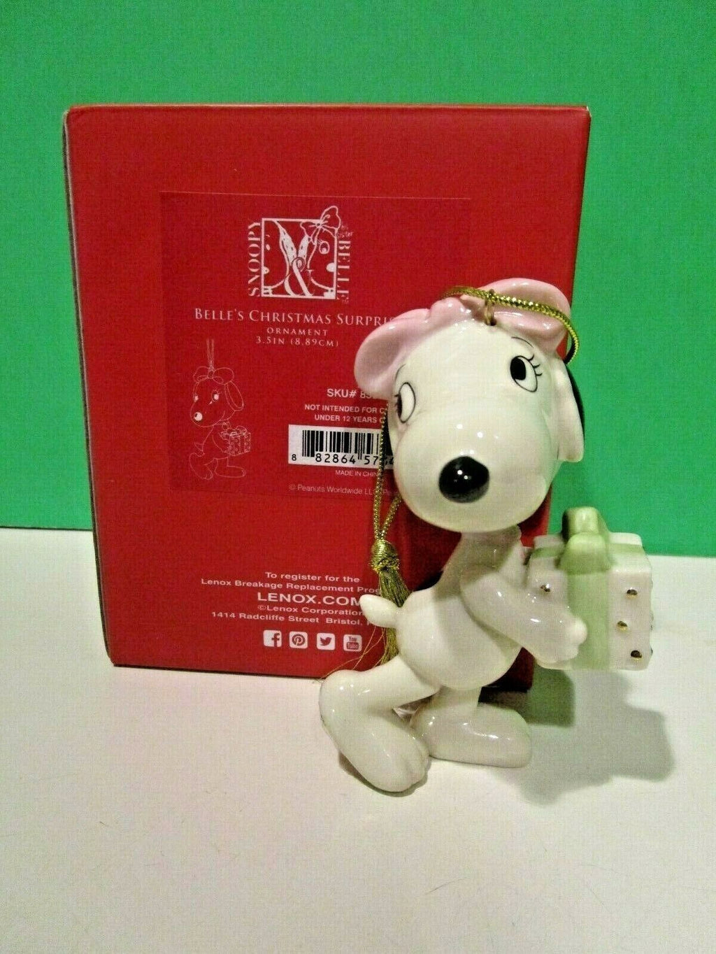 Lenox Peanuts Belle's Christmas Surprise Ornament Snoopy's Sister Beagle Dog NEW4