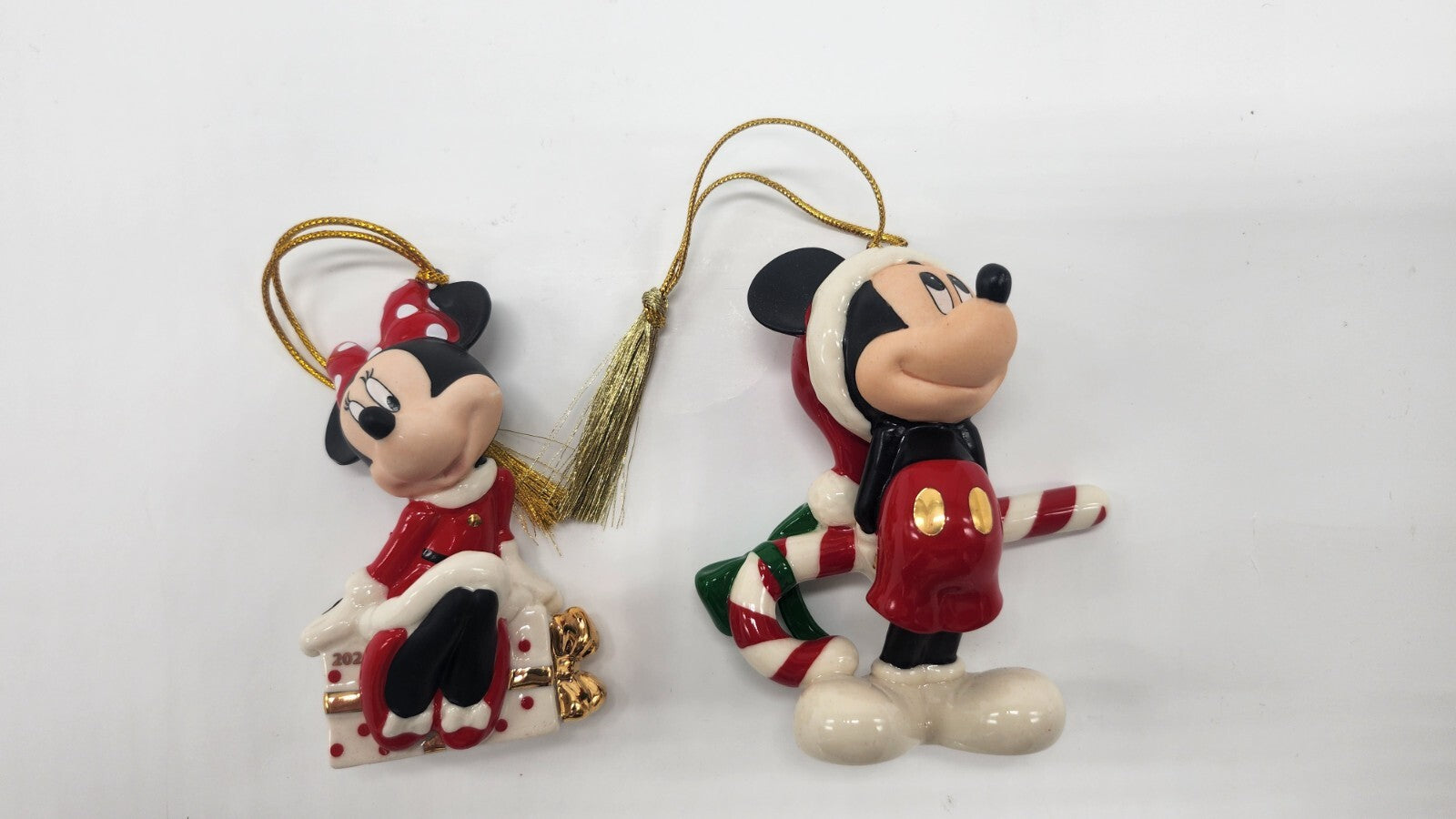 Lenox Disney 2024 Mickey & Minnie Figurine Ornaments 2 Mouse Candy Cane Gift NEW5