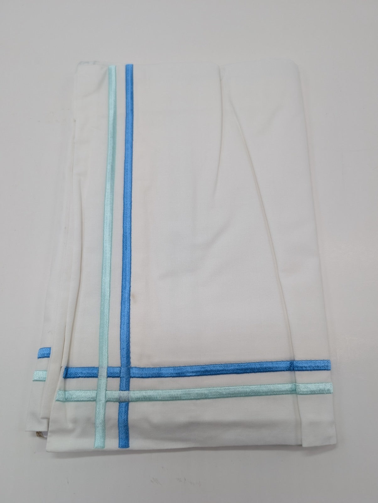 Sferra Tratto White Standard Sham Blue Satin Stitch Lines Embroidery  Italy NEW1