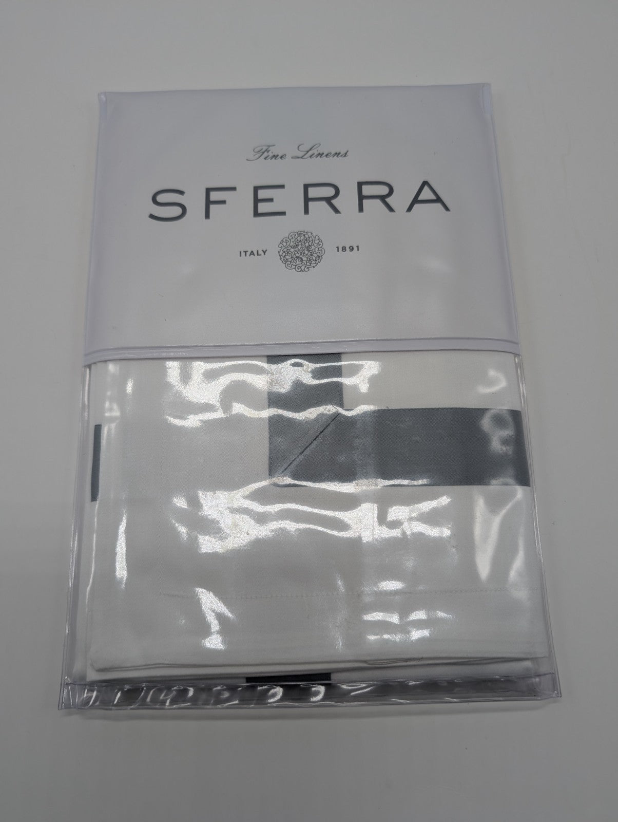 Sferra  Celeste Nastro Giannni Standard White Pillow Sham Flint Broad Stripe NEW10