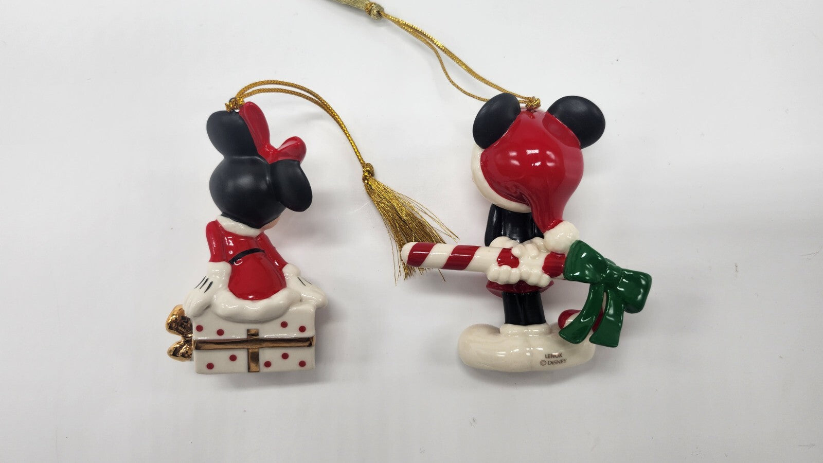 Lenox Disney 2024 Mickey & Minnie Figurine Ornaments 2 Mouse Candy Cane Gift NEW1