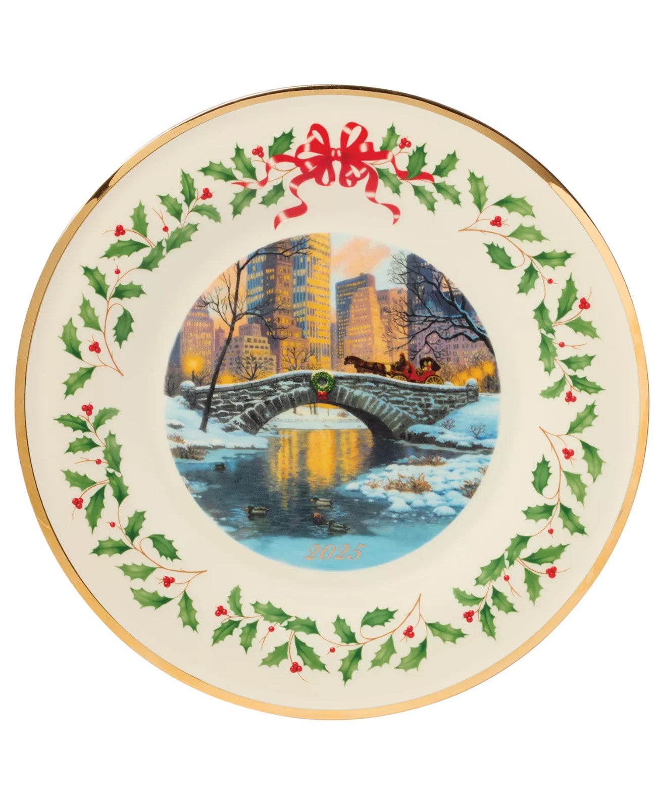 Lenox 2025 Holiday Collector Plate Night Snow Horse Drawn Carriage Bridge LE NEW1