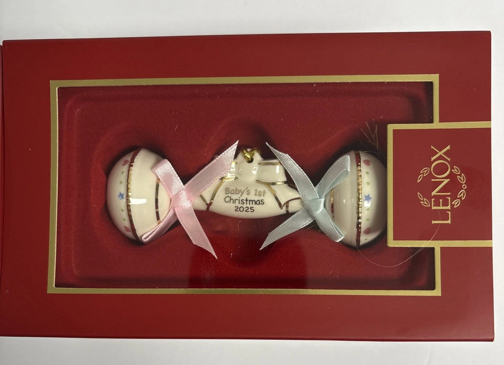 Lenox 2025 Baby's First Christmas Rattle Ornament 1st Ivory Gold Ribbon Gift NEW6