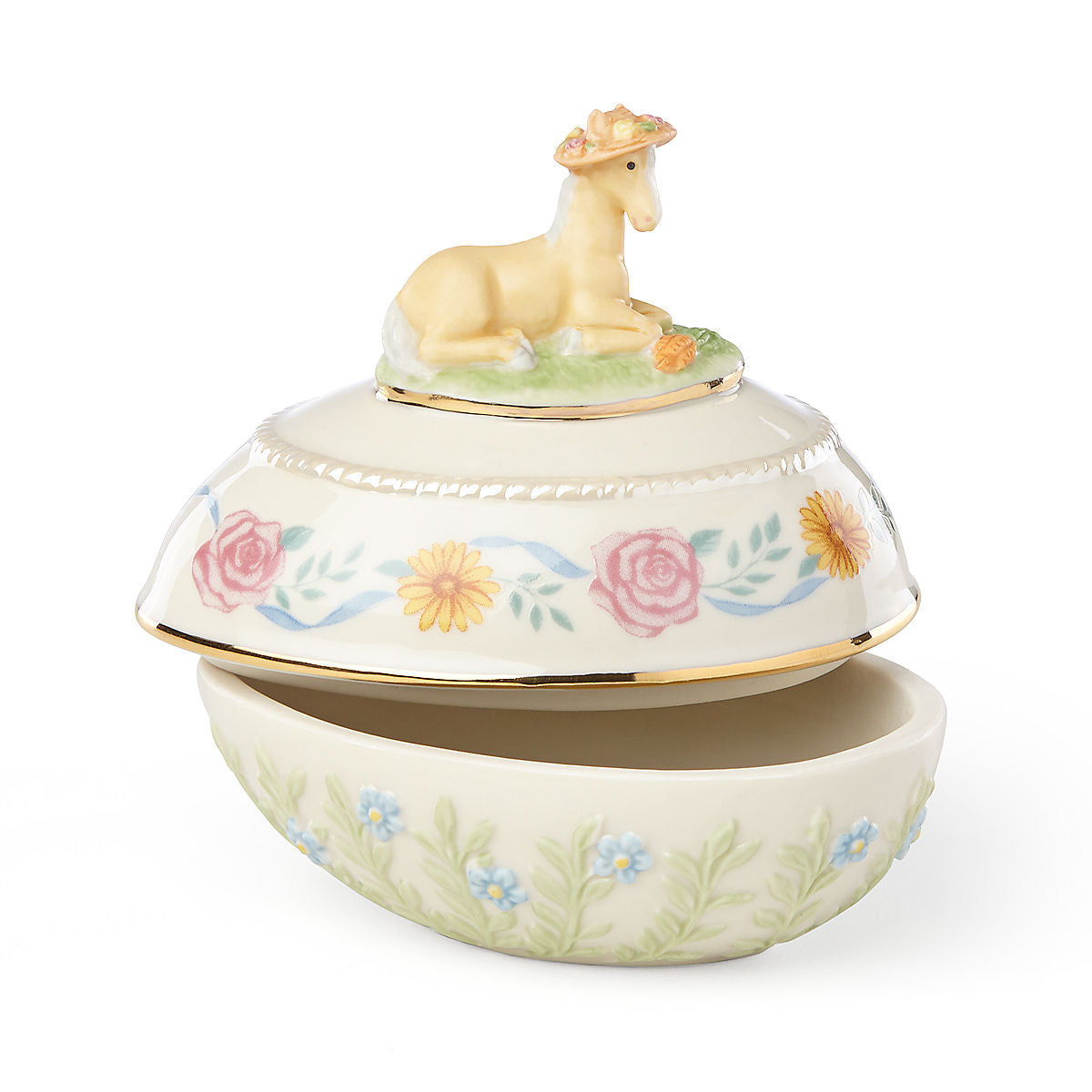 Lenox 2018 Springtime Easter Pony Egg Figurine Trinket Box Palomino Flowers NEW0