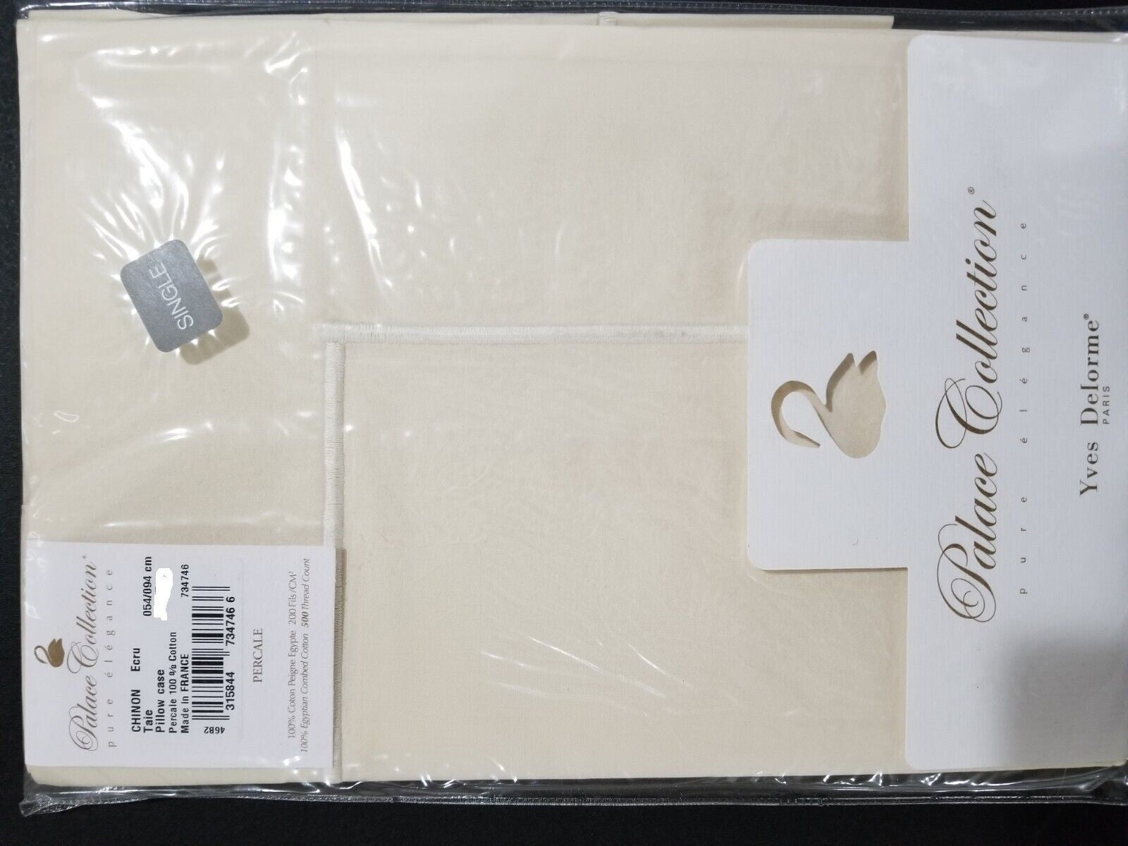 Yves Delorme Ivory King Sham Solid Piping Ecru Combed Cotton Percale Chinon NEW0