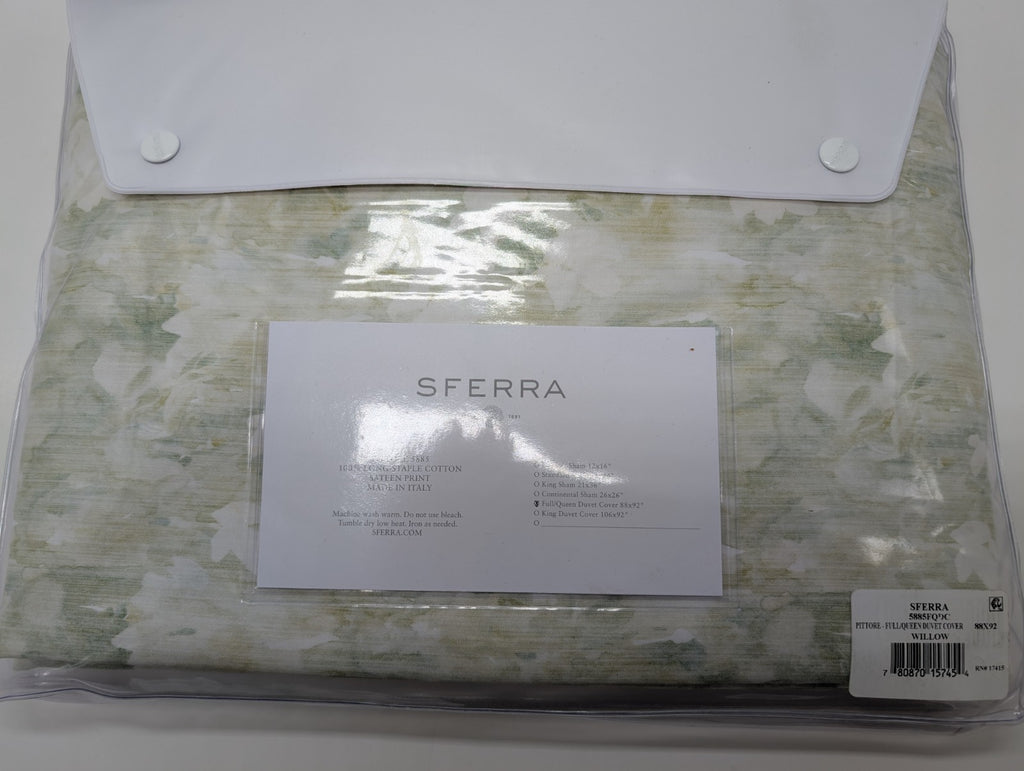 Sferra Pittore Queen Duvet Green Floral Pastel Multicolor Sateen Print Italy NEW4