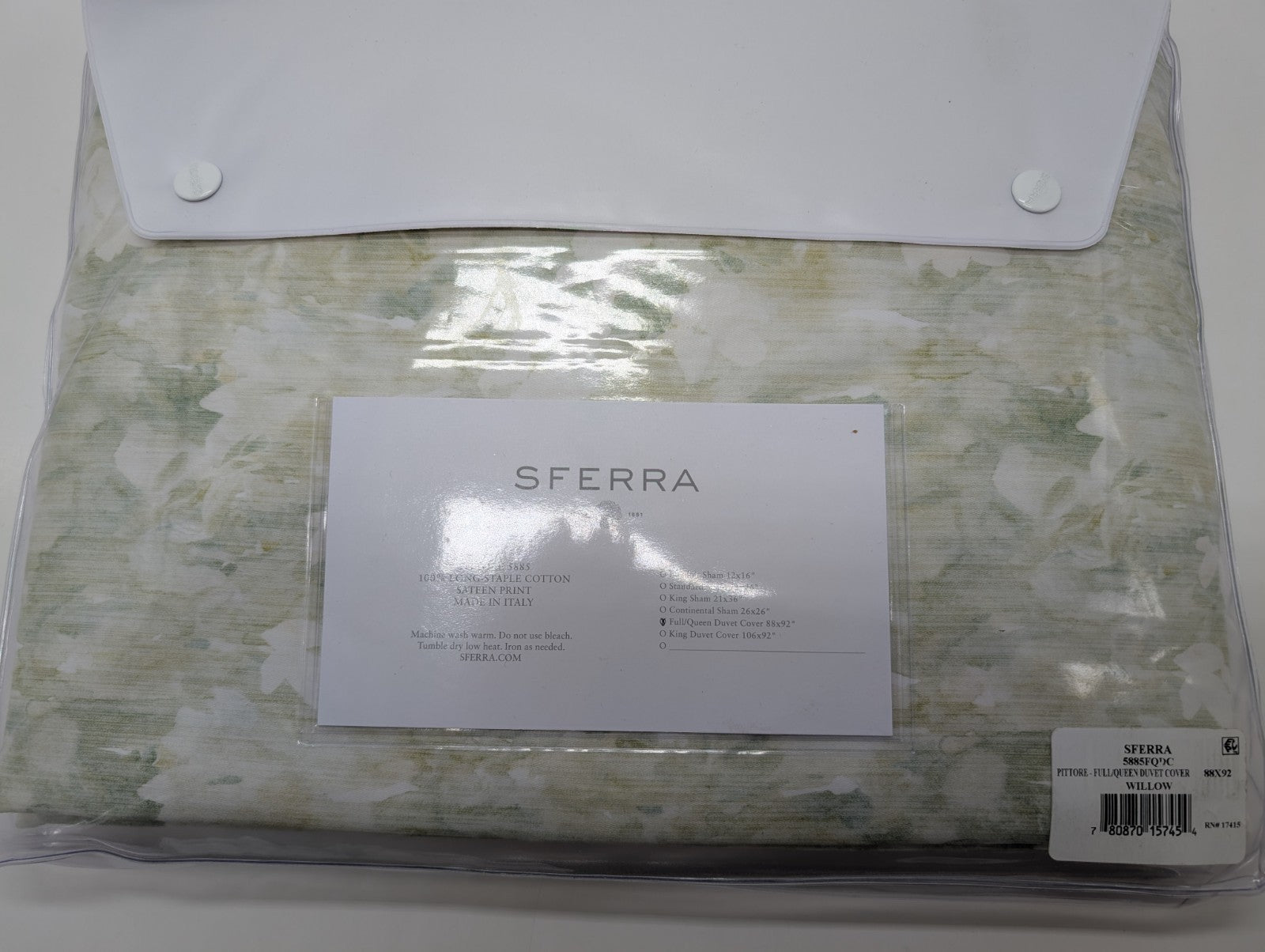 Sferra Pittore Queen Duvet Green Floral Pastel Multicolor Sateen Print Italy NEW4