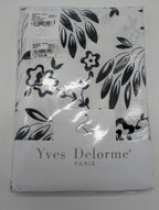 Yves Delorme Silhouette Queen Flat Sheet Black White Print Pink Cuff Percale NEW1
