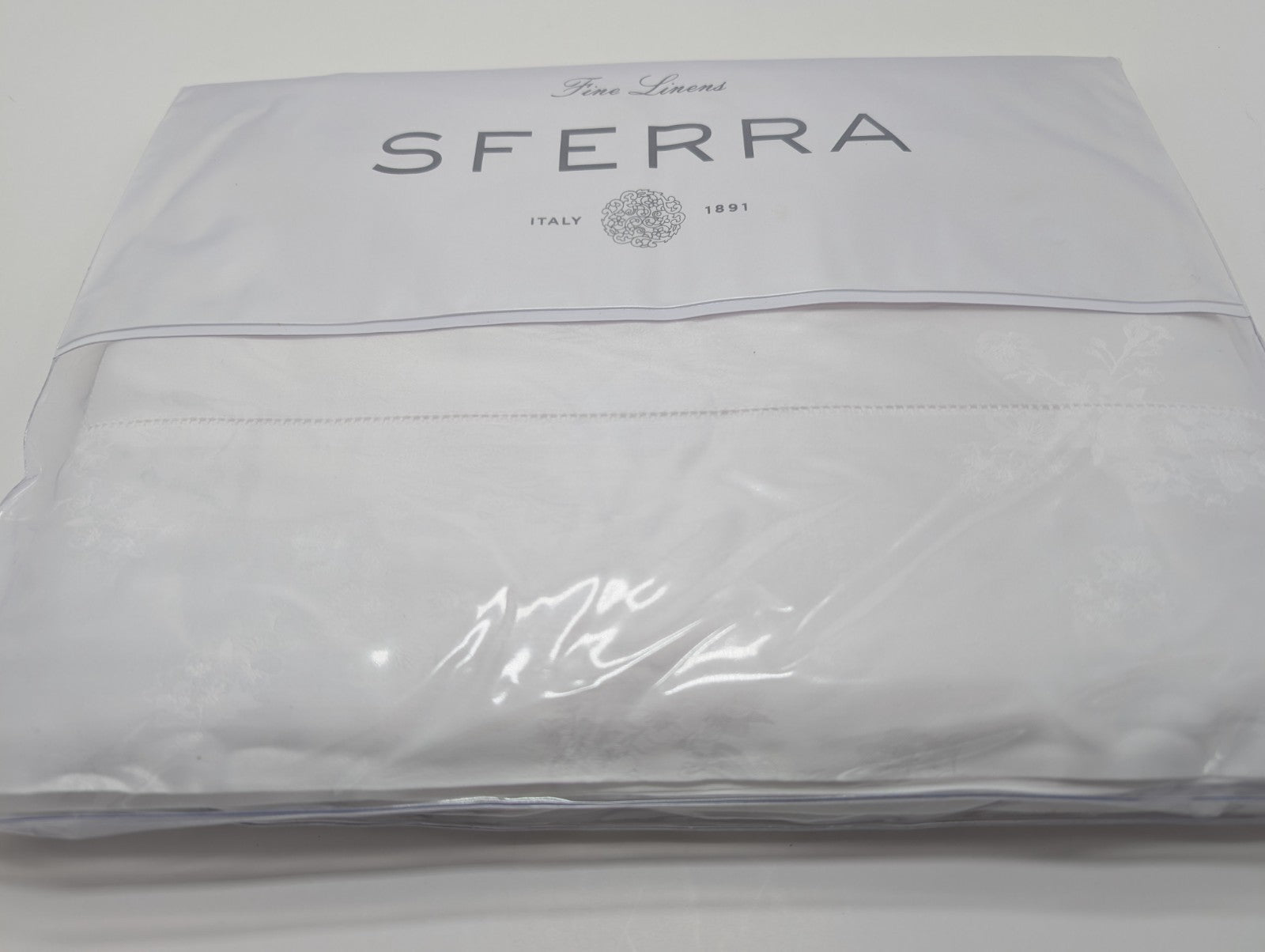 Sferra Giza 45 Natura White Queen Flat Sheet Egyptian Cotton Sateen Jacquard NEW7