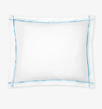 Sferra Tratto White Standard Sham Blue Satin Stitch Lines Embroidery  Italy NEW3