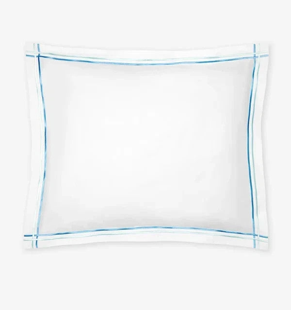 Sferra Tratto White Standard Sham Blue Satin Stitch Lines Embroidery  Italy NEW3