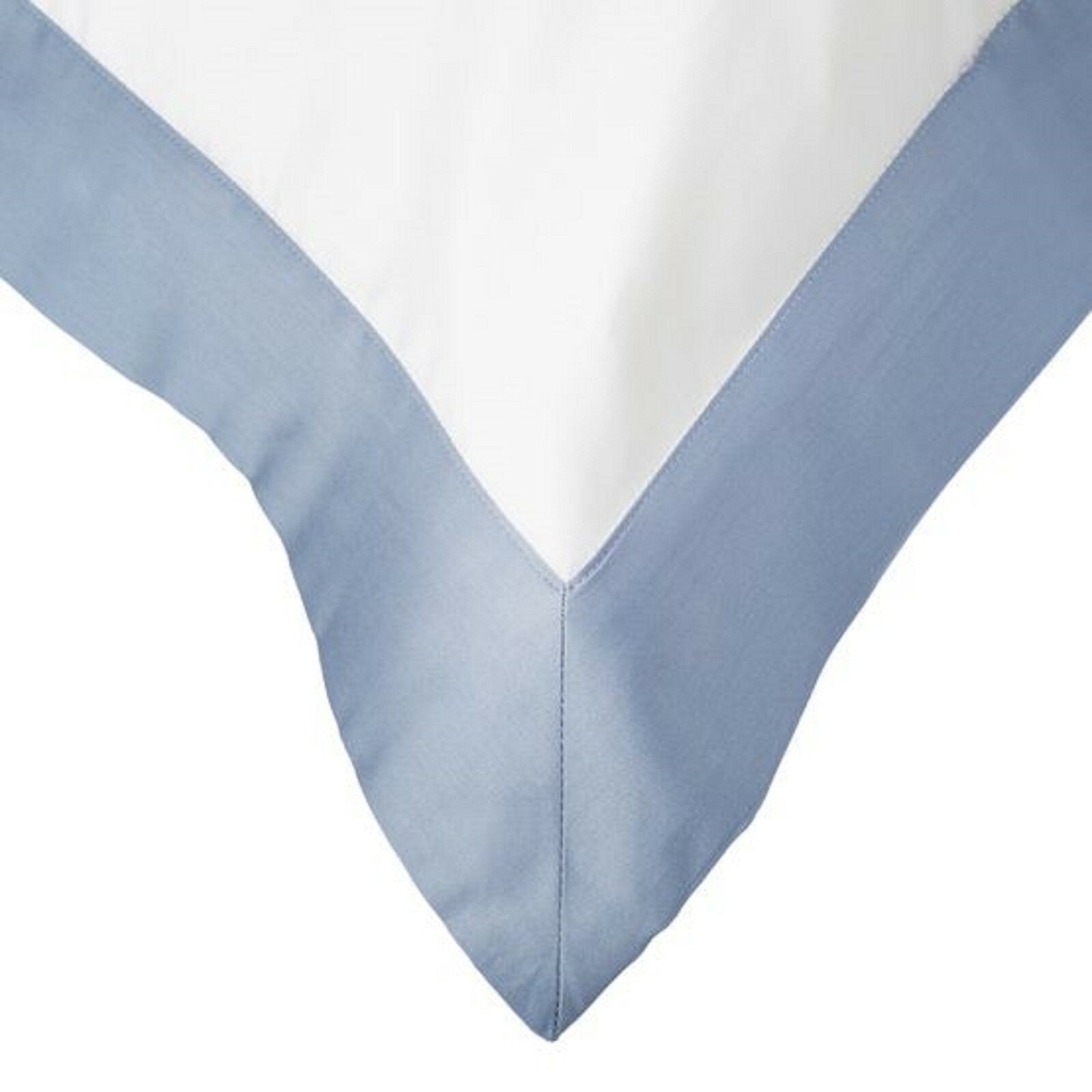Yves Delorme White Queen Flat Sheet  Baltic Blue Wide Border Sateen Cocon NEW7