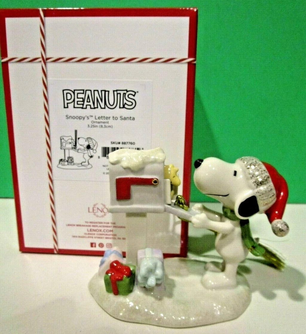 Lenox Peanuts Snoopy's Letter to Santa Ornament Figurine Woodstock Mailbox NEW13