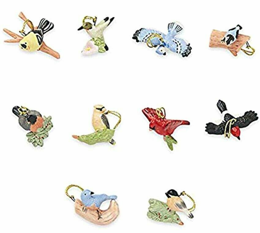 Lenox Garden Birds 10 Miniature Tree Ornaments Finch Blue Jay Robin Cardinal NEW1