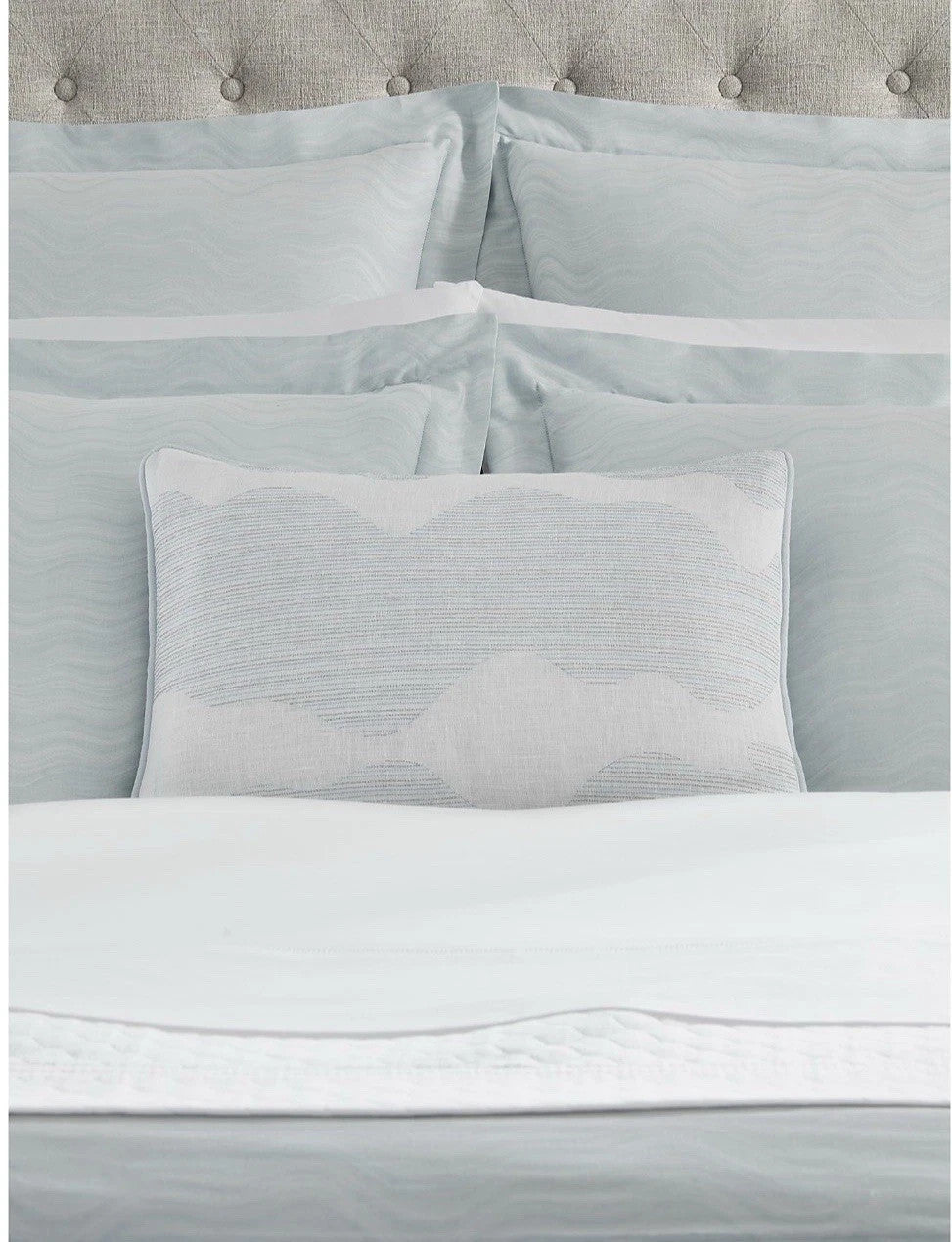 Sferra Onda Queen Duvet Cover Aquamarine Print Cotton Sateen Jacquard Italy NEW4