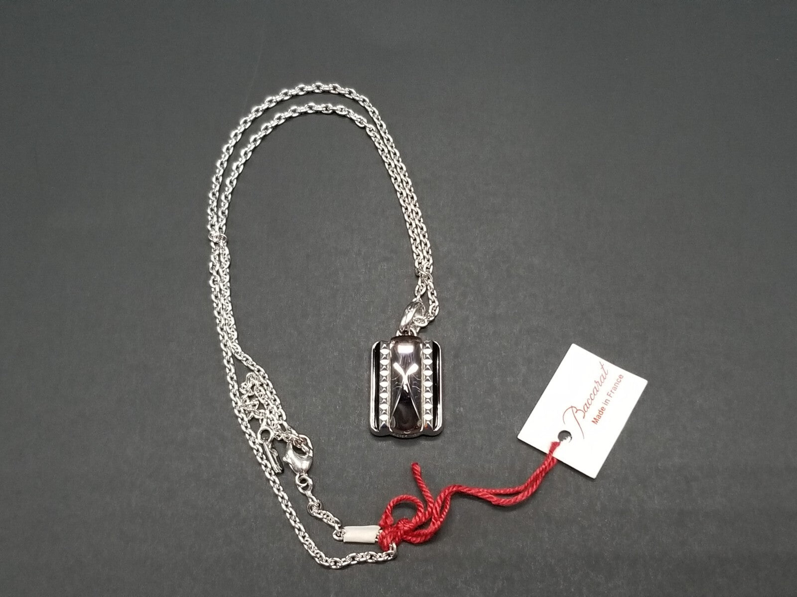 Baccarat Crystal Louxor Necklace Silver Mist Mirror Diamond Cut  22" Chain NEW5