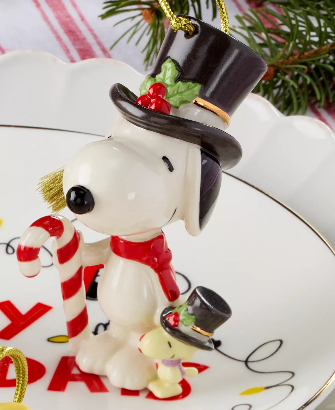 Lenox 2025 Peanuts Snoopy & Woodstock Ornament Candy Cane Beagle Christmas NEW1