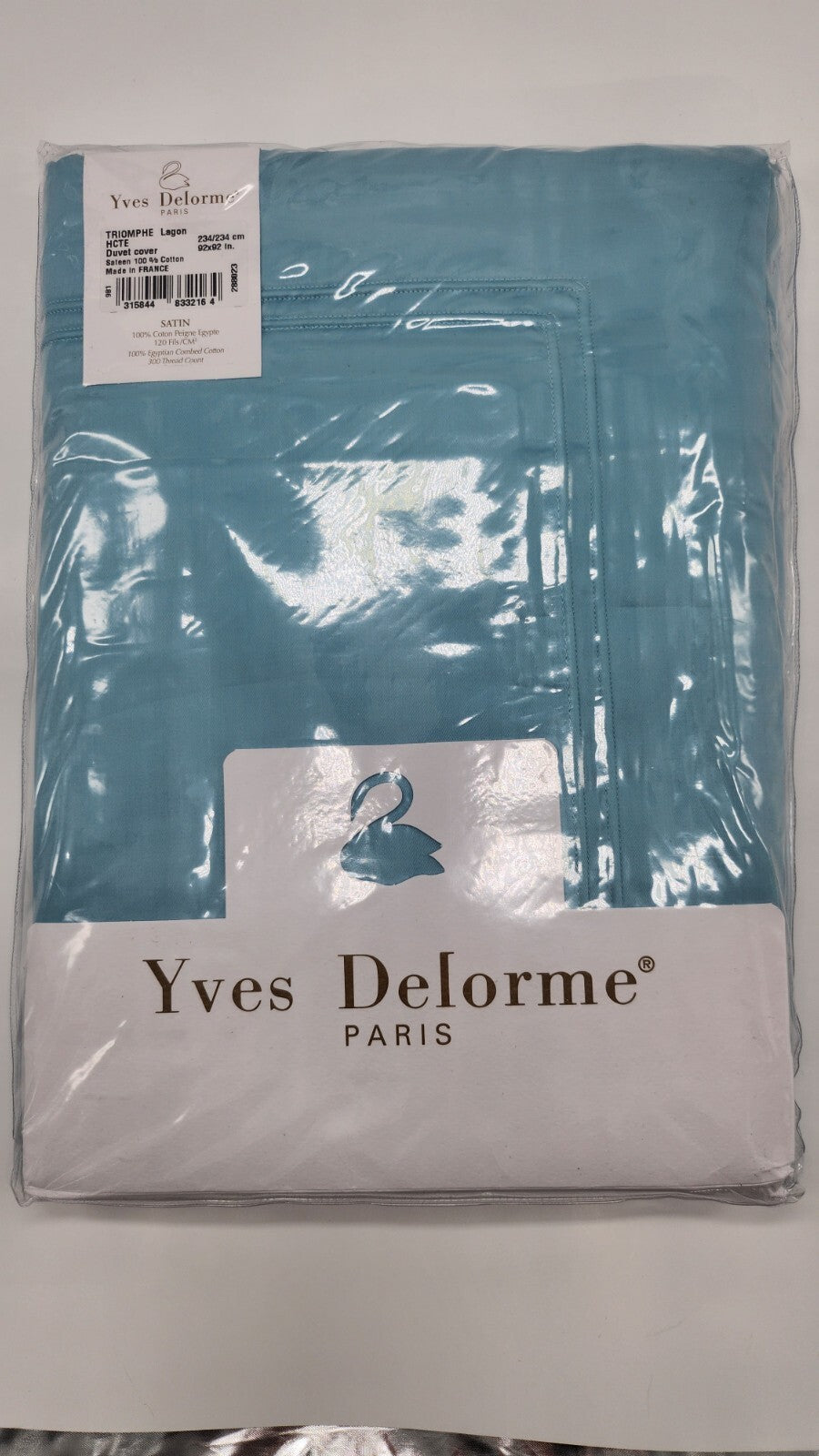Yves Delorme Triomphe Aqua Queen Duvet Set 3PC Egyptian Cotton Sateen Lagon NEW0