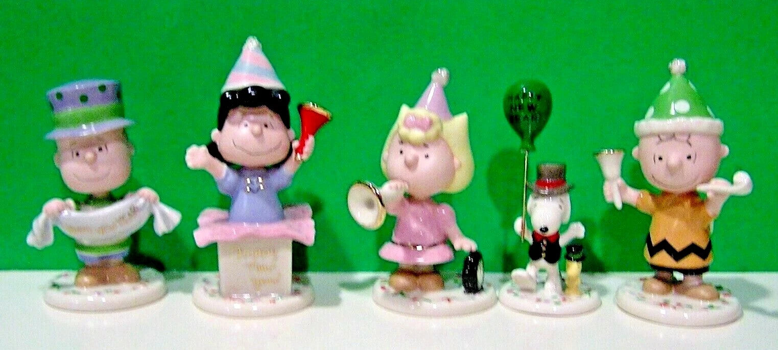 Lenox Peanuts Happy New Year Figurines Party 5 PC Charlie Brown Snoopy Lucy New5