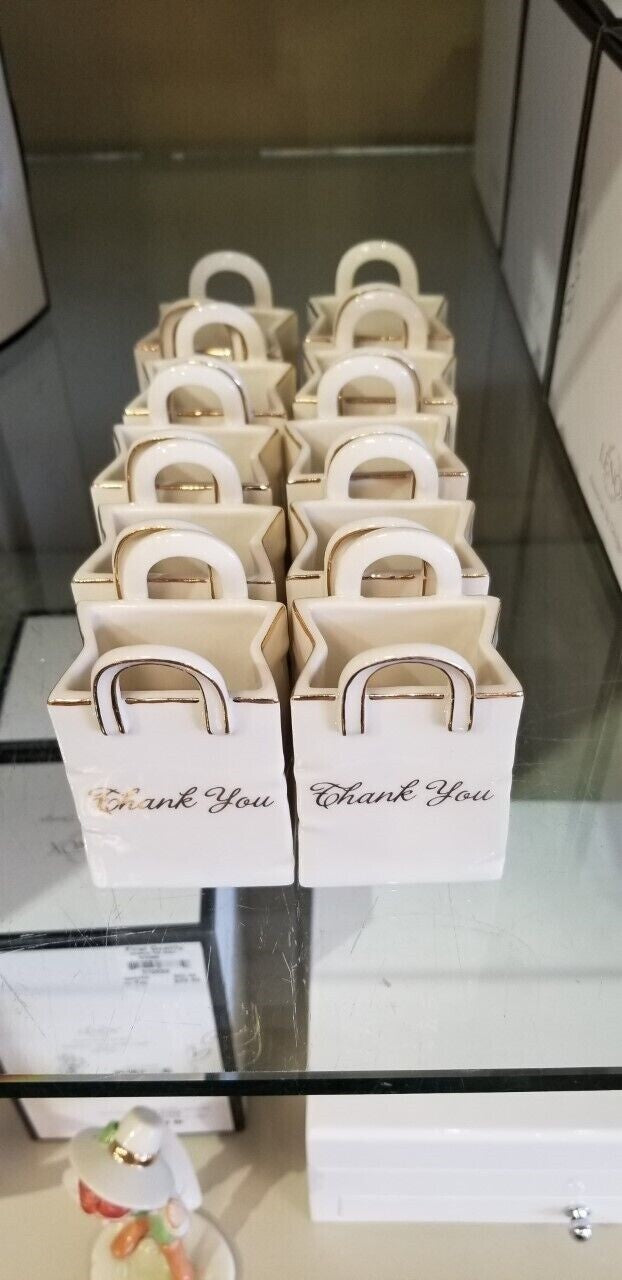 Lenox  Porcelain Thank You Party Favors Gift Set Of 10 Ivory Gold  3" NEW3