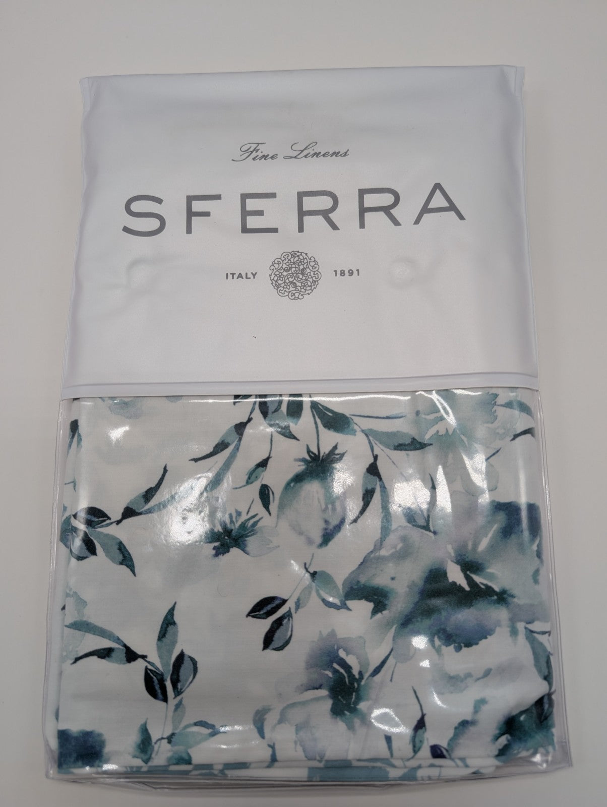 Sferra Duchesse Cadet Euro Sham Blue Floral Print Reversible Sateen Italy NEW0