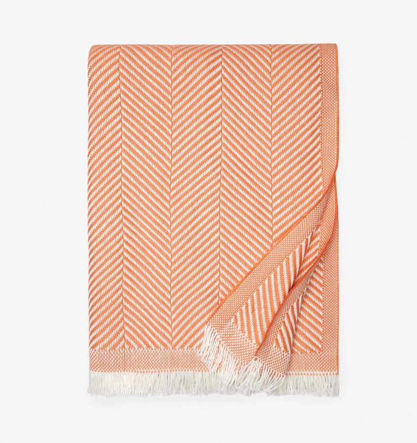 Sferra Costa Orange Cotton Throw Blanket Fringe Herringbone Look 50x70 Italy NEW1