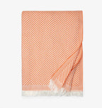 Sferra Costa Orange Cotton Throw Blanket Fringe Herringbone Look 50x70 Italy NEW1